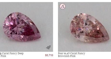 comparing prices of pink diamonds with different hues