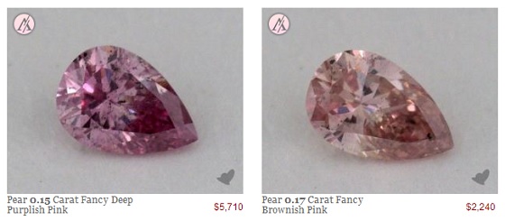 比较不同色调的粉红钻石价格