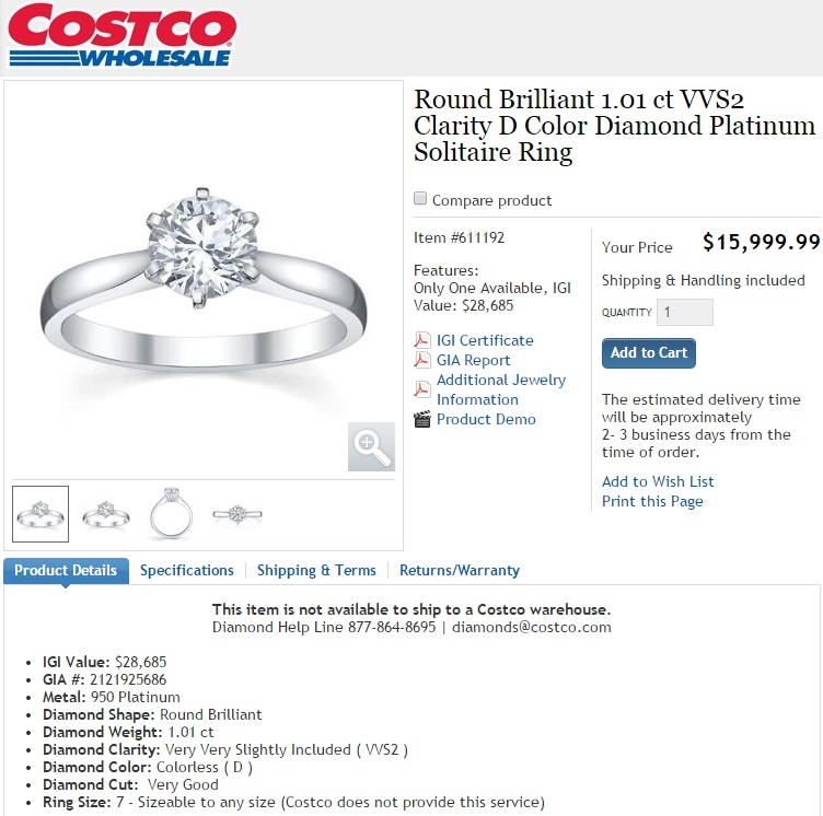 costco戒指的钻石选择不好