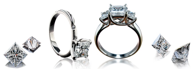 公主切割钻石订婚戒指和松散的石头